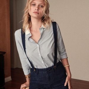 Sezane Light Blue Pinstripe Button-Down Shirt with White Collar